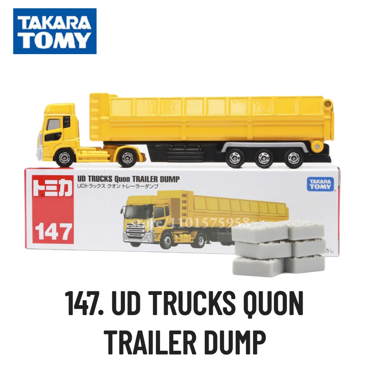 Takara Tomy Tomica Special Vehicle, 147. UD TRUCKS QUON TRAILER DUMP Scale Truck Car Model Miniature Toy for Boy