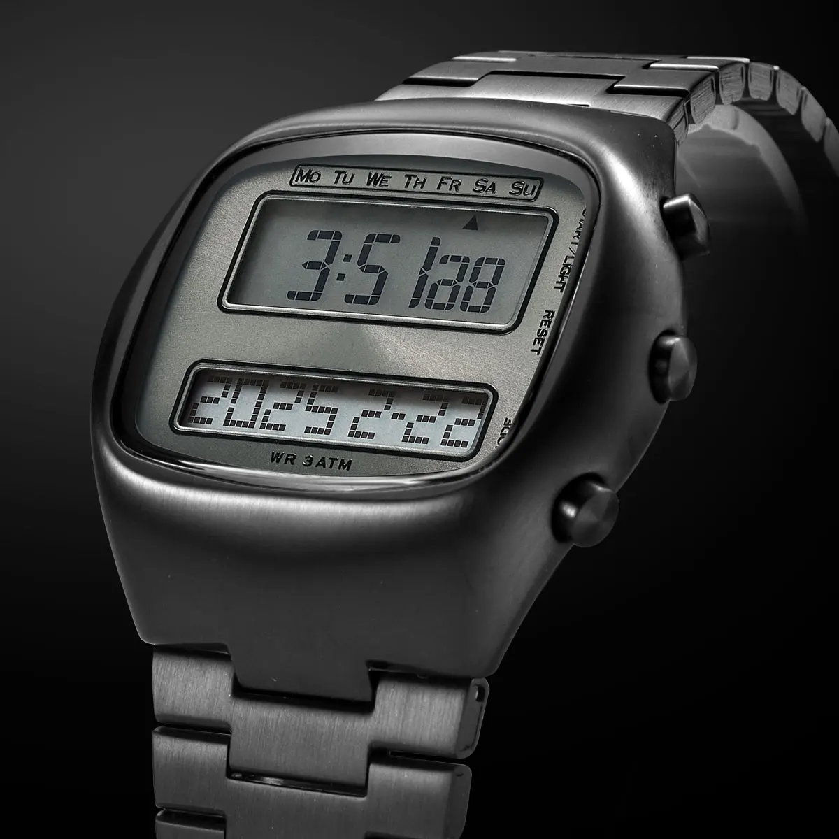 Dual-Display Retro Digital Men's Watch with Backlight Year Month Date Week Display Stainless Steel Strap Unisex Wristwatch - 2