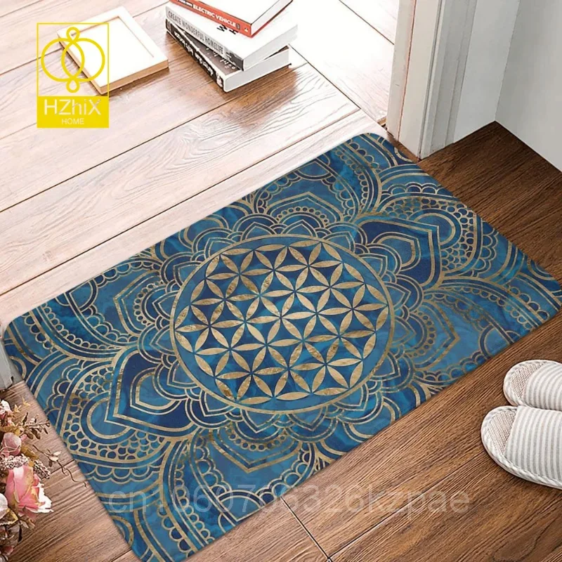 

Flower Of Life In Lotus Mandala Entrance Doormat Bath Mats Multiple Welcome Home Balcony Carpet Hallway Bedroom Kitchen Door Mat