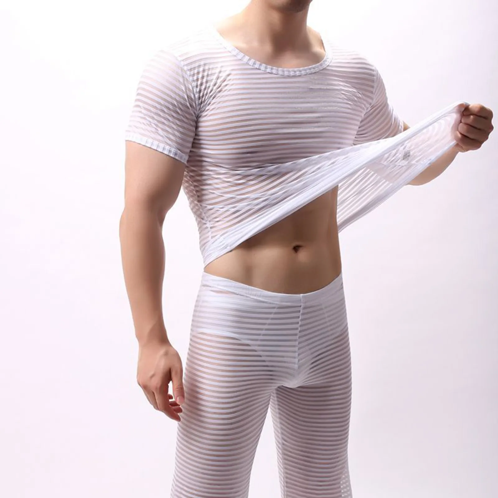 Sexy Men Undershirts Mesh See Through Tank Tops Sleeveless Sheer Shirts