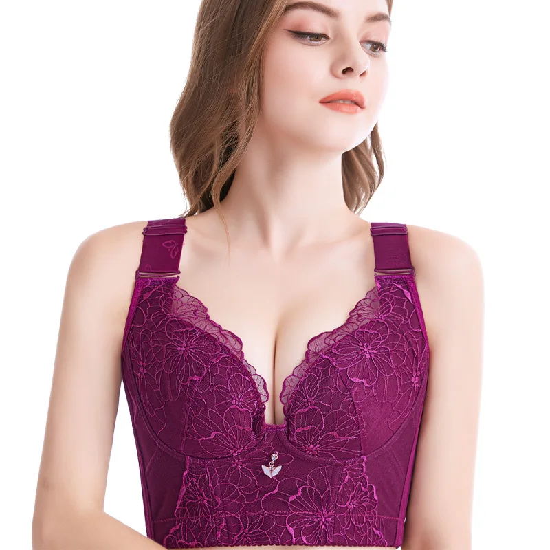 Push Up Bra Sexy Backless Bra Wire Free Underwear Women Bra Fashion Lace Floral Bras Tops Clothing for Women Plus Size Bra Women