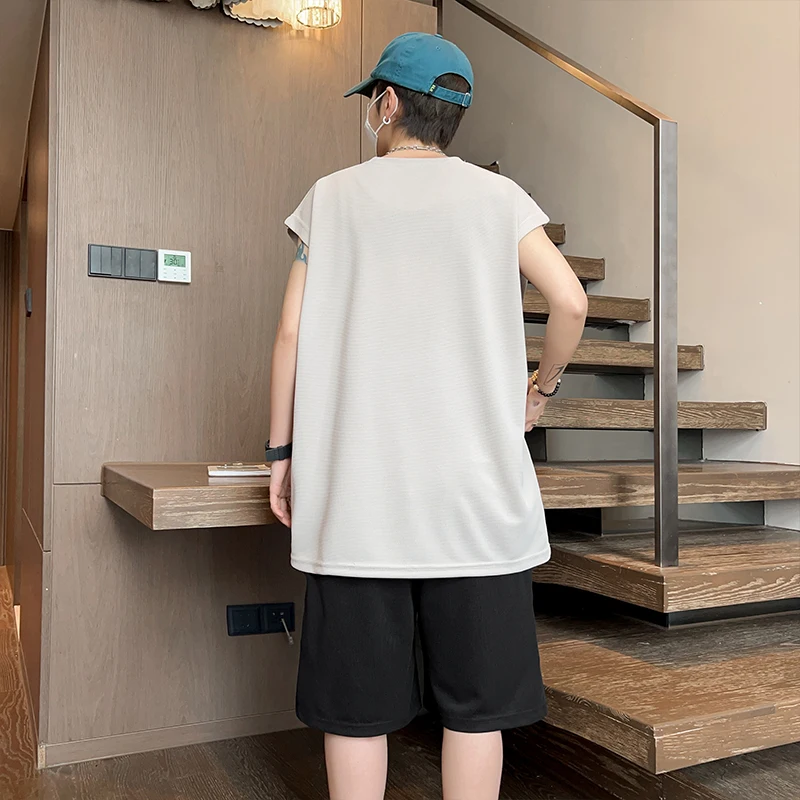 Summer New Loose Men Suits American Street Breathable Sets Casual Sleeveless T-Shirt and Shorts Set Male Sports Suit Tracksuit 6