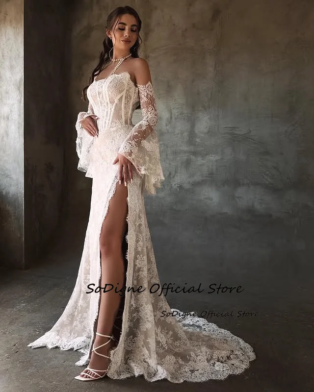 SoDigne Mermaid Lace Wedding Dresses Strapless Detachable Sleeves Bridal Dress Split Wedding Gown Robe De Mairee Customized 14 S3d53bd3823c6464a896a67e96bb2ba49L