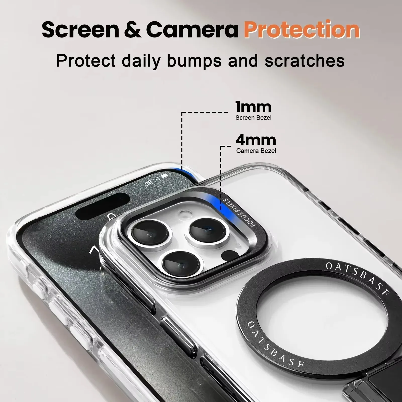 Eary Clear Phone Case for iPhone 16 15 Pro Max Compatible with 360°Rotatable Shockproof Protective Silicone Grip 16 Plus Shells