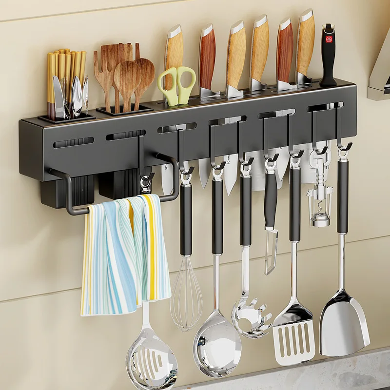 

Kitchen Storage Rack Wall-Mounted Multifunctional Storage Knife Rack Detachable Stainless Steel With Multiple Brackets And Hooks