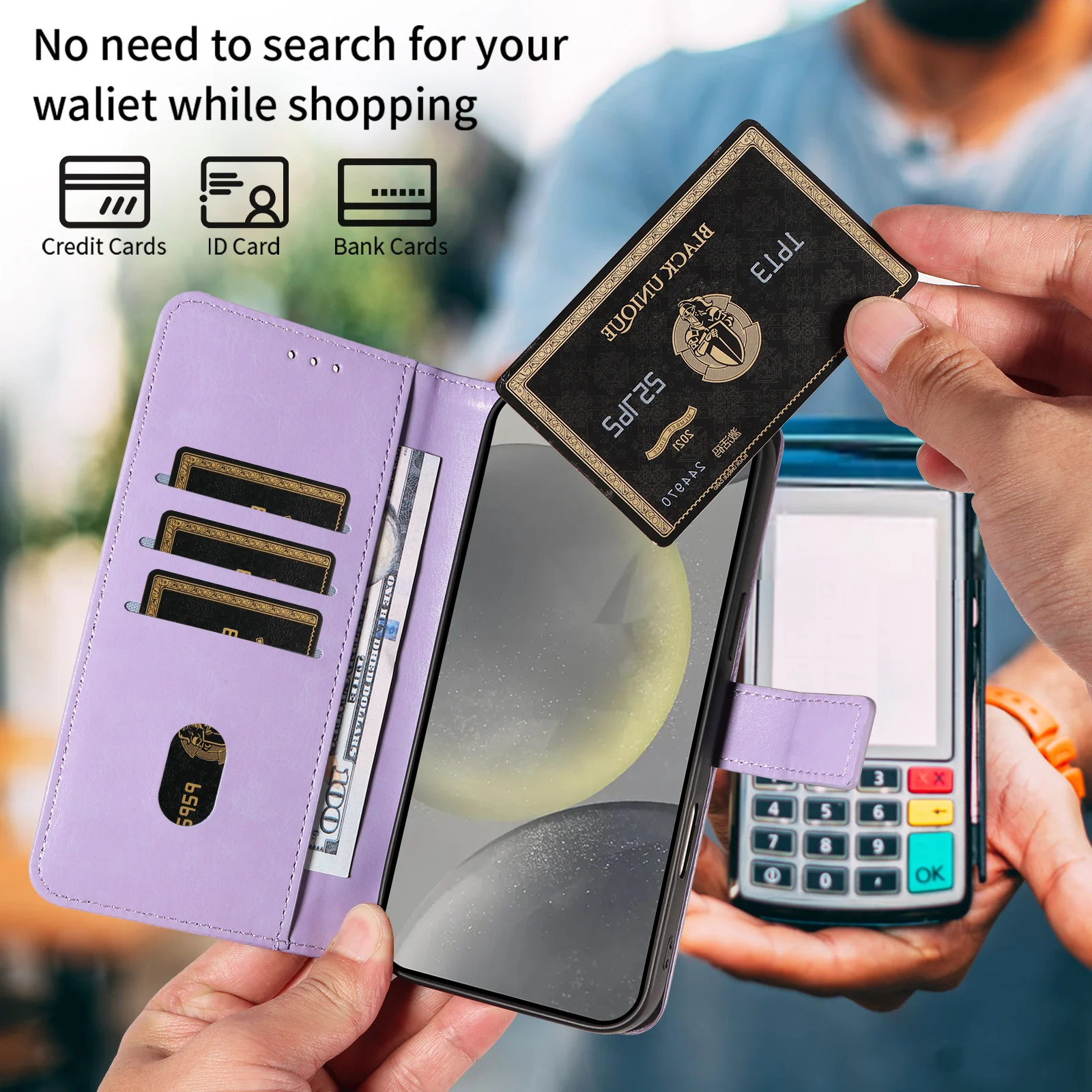 Embossed Faux Leather Flip Card Slot Wallet Phone Case