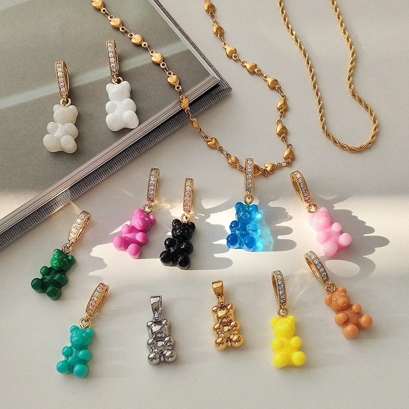 Metal Choker Necklace Velvet Choker Necklaces Zircon Resin Crylic Teddy Bear Pendants Heart Gold Color Choker Necklaces For Women Necklace Trendy Jewelry Travel HUANZHI