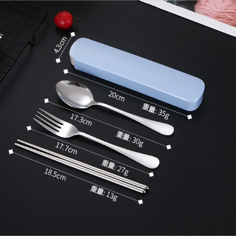3PCS/Set Portable Travel Tableware Set Stainless Steel Dinnerware With Box Kitchen Fork Spoon Dinner Set For Kid School Cutlery