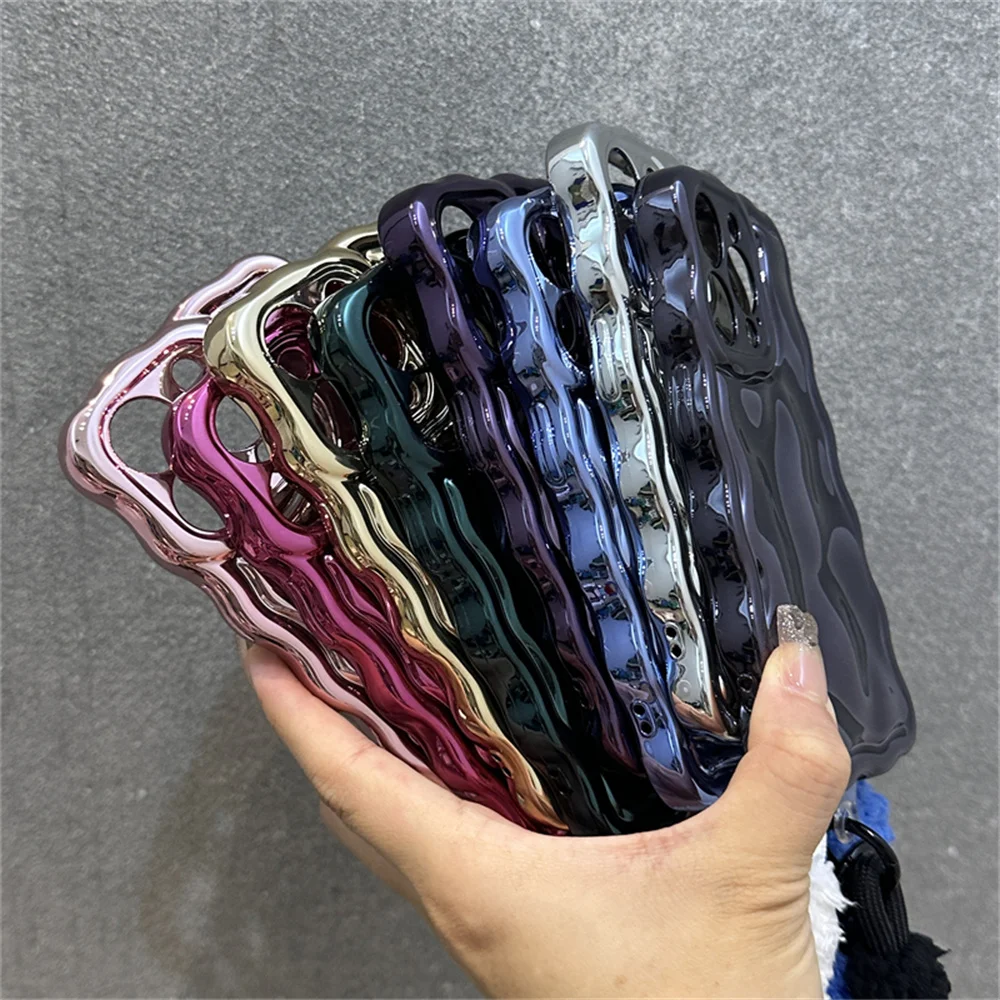 Luxury Curly Wave Semi-Plush Phone Case with Lanyard and Wrist Strap