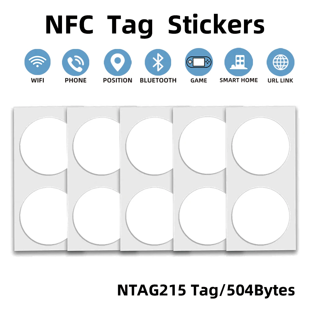 Самоклеящиеся ярлыки NFC Ntag215, 13,56 МГц, ISO14443A, наклейка, белая, Ntag 215, ярлык, доступен для телефона, RFID-Стикеры, клейкая этикетка