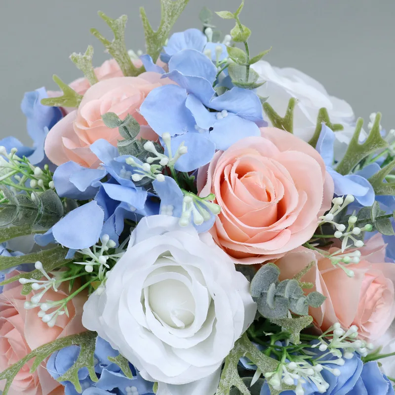 Wedding artificial blue and pink bouquet decorations hand-held floral crafts wedding supplies photography props