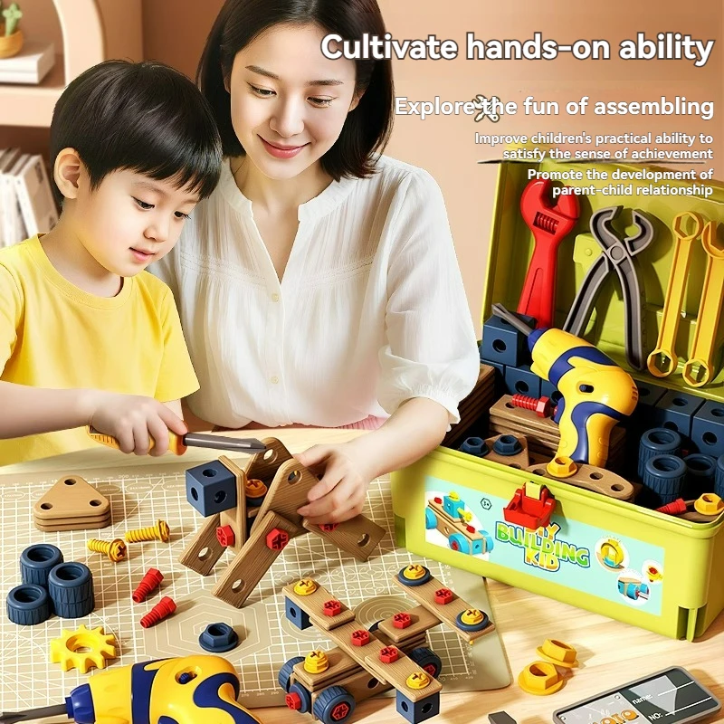 역할 놀이 수리 도구 키트 전기 드릴 톱이있는 어린이 도구 상자 스크루 드라이버 렌치 망치 분해 교육 장난감