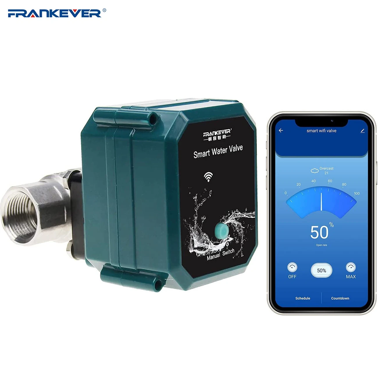 

FrankEver WIFI Smart Water Timer Wireless Water Valve Remote Control Smart Automatic Watering Works with Alexa Google Home Tuya