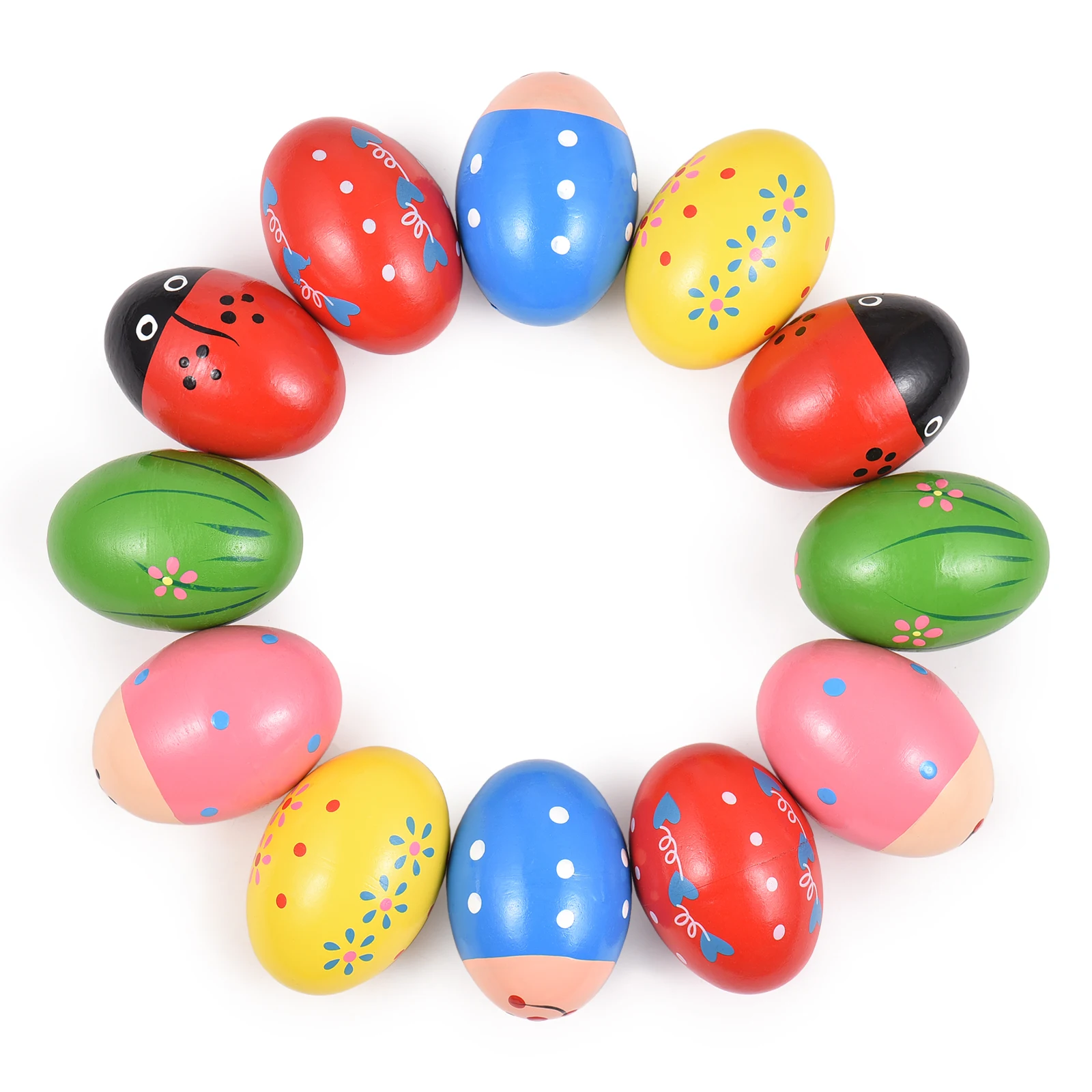 6 Pack Wooden Shake Egg Easter Egg Percussion Instrument Interesting Music Shake Eggs for Party Easter Gift