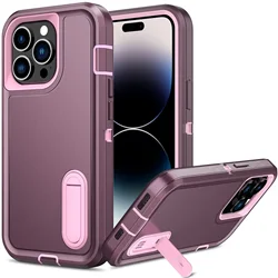 Heavy Duty Shockproof Rugged Protective Case with Kickstand Cover - iP14 Pro Max (Purple)