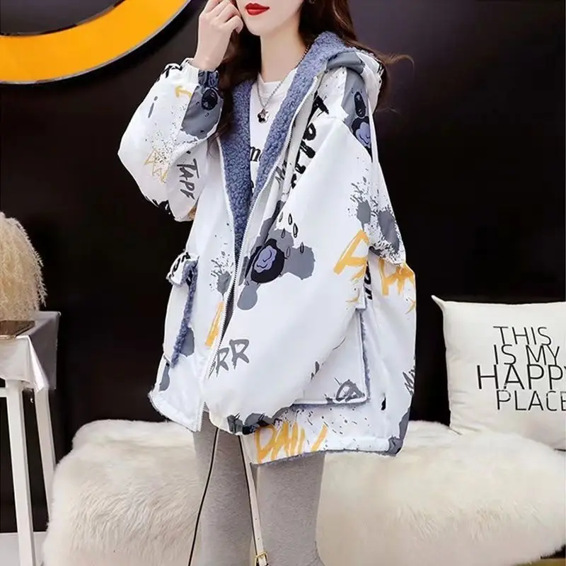 Double-Sided Lamb Wool Cotton Jacket for Women, Loose Coat for Student, Thick Clothing, Lazy Wind, New Style, 2023