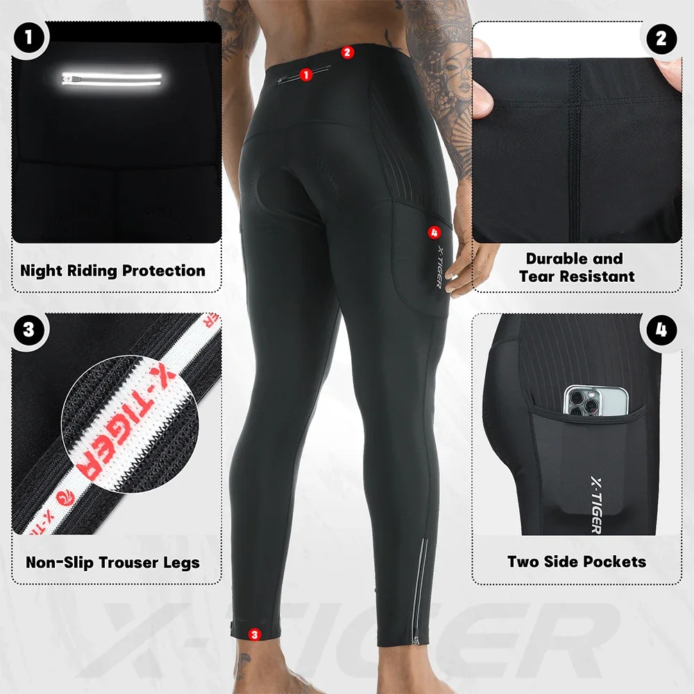 Cycling pants X-TIGER Bike Pants 5D Gel Padded Cycling Tights Leggings Men's Outdoor TMB Mountain Road Cycling Long Trousers