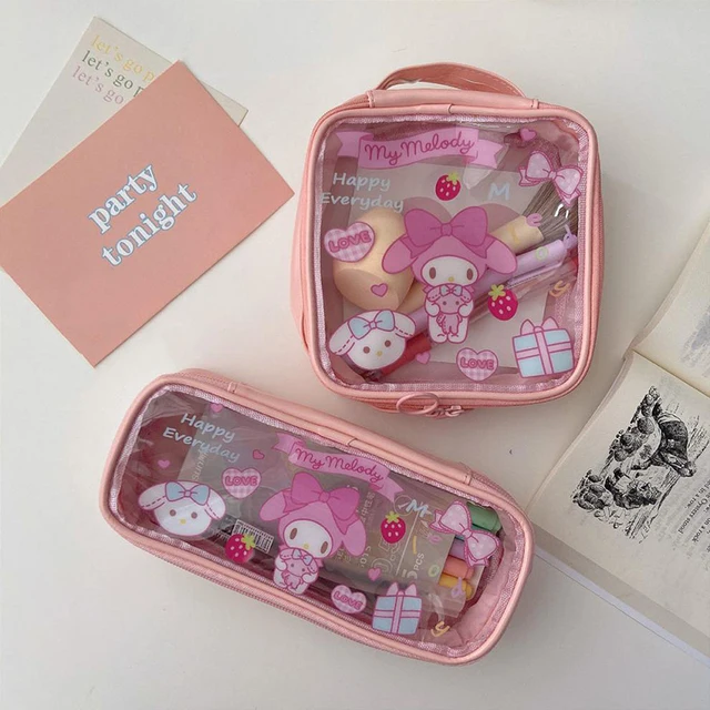 Sanrio Melody Cinnamoroll Kuromi Pencil Bag Translucent Frosting Cosmetic Bag Cartoon Storage Stationery Bag Children Girl Gifts 2