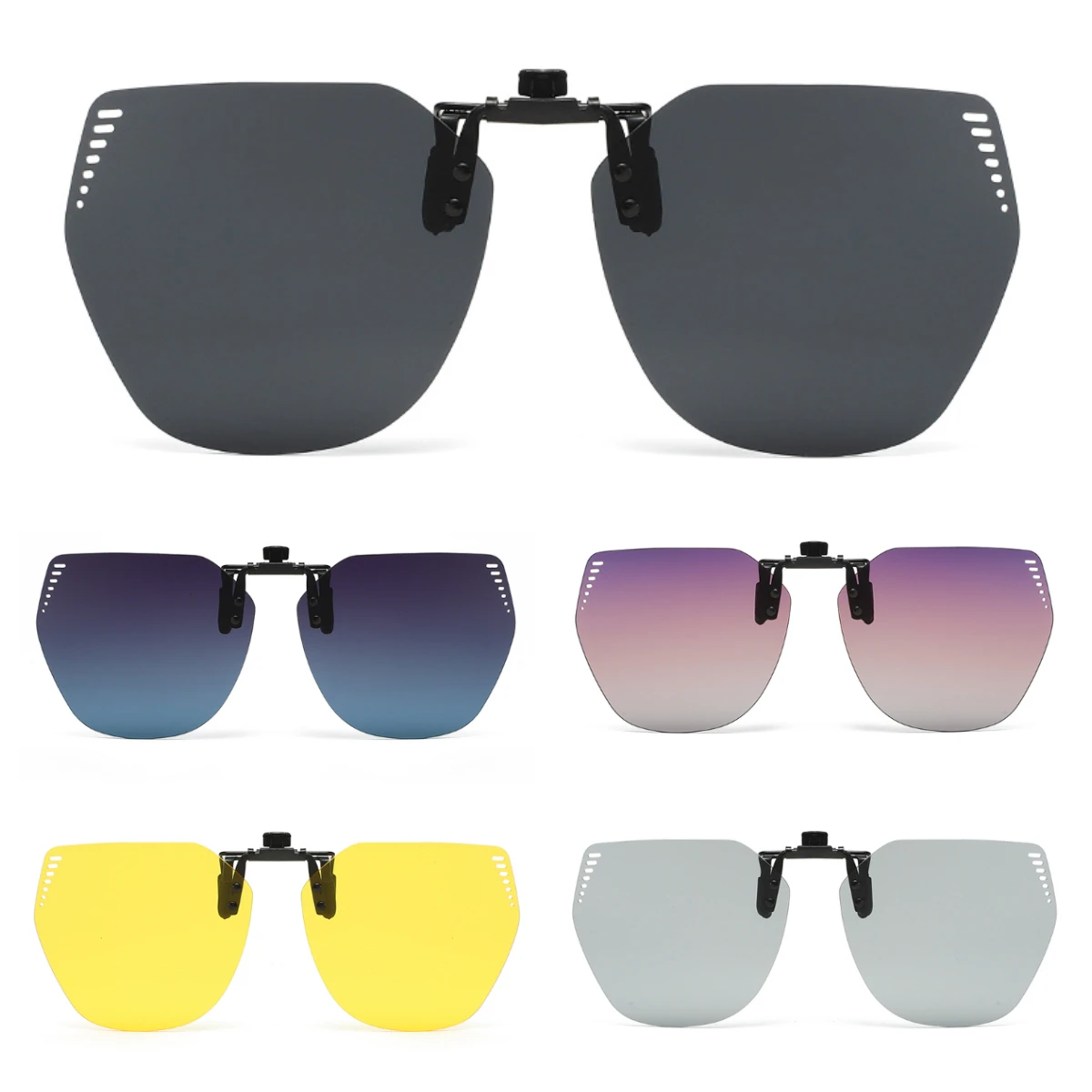 Men Polarized Clip On Sunglasses Flip Up Anti Glare Driver Sunglasses Rimless Pilot Sun Shades Night Vision Photochromic Glasses