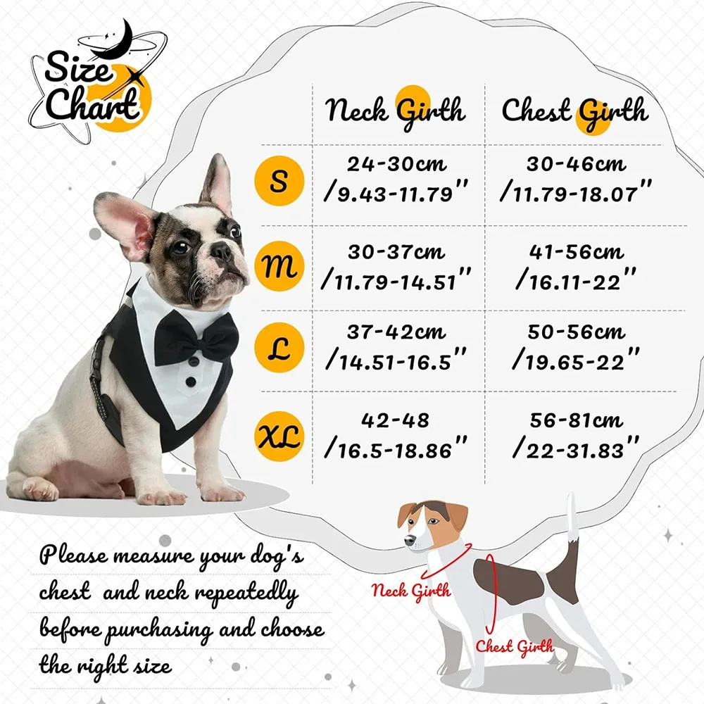 Dog Tuxedo Adjustable Harness No Pull for Small Medium Large Boys Dogs Cat Puppy Dog Wedding Suit with Bow Tie Pet Party Costume