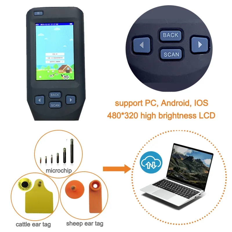 134.2khz Android APP Animal identification FDXB HDX rfid handheld long stick animal tag reader BT ear tag scanner for cattle cow