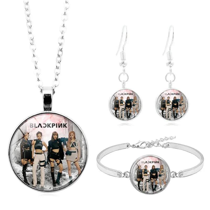 Jewelry Sets Korean Girls Group ROSE LISA JISOO JENNIE Trendy Fashion Kpop Jewelry Necklace Baracelet Earrings Set for Woman Girl Friend Gift