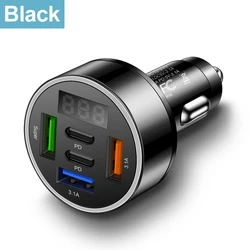 100W Multi-Port Fast Charging Car Charger with PD and QC3.0 Technology - Black
