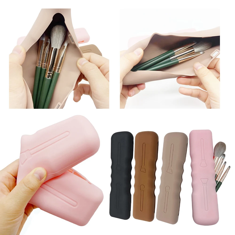 Portable Cosmetic Kit Silicone Makeup Brush Bag Travel Magnetic Makeup Brush Protective Case Storage Bag For Gifts