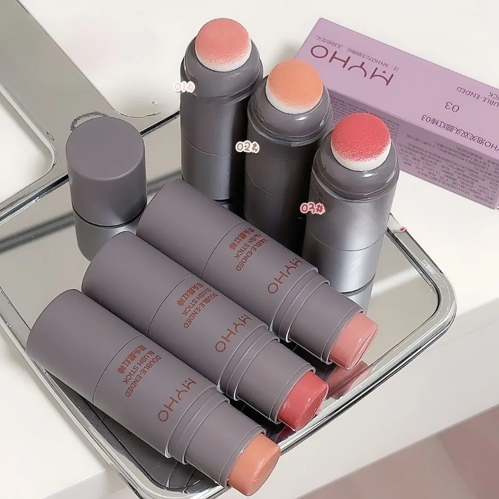 Double Head Sponge Monochrome Powder Blusher Lip and Cheek Dual-use Powder Blusher Stick Durable Matte Natural Rouge Light Natur