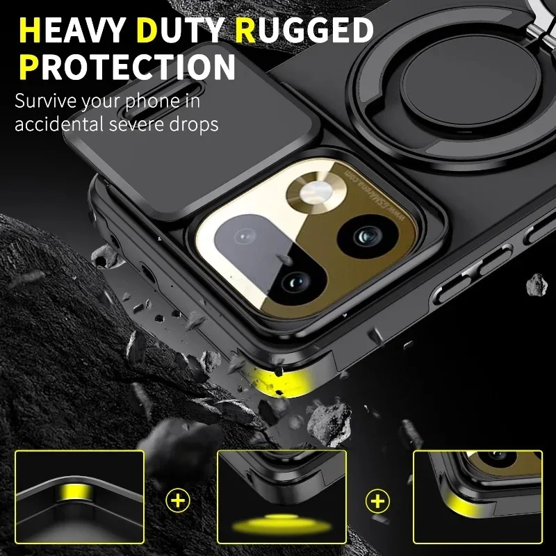 PC+TPU Magnetic Bracket Phone Case with Sliding Lens Armor Protection