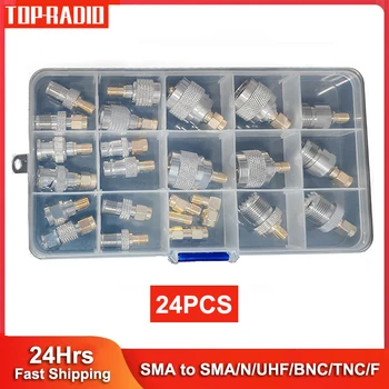 24PCS SMA RF COAXIAL ADAPTER Kit SMA M/F TO TNC UHF BNC N F ชายหญิง COAX CABLE Connector WiFi วิทยุเสาอากาศ Converter ชุด 1
