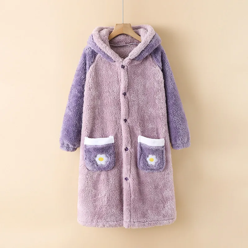 Girls Bathrobes Children Hooded Fashion Winter Fleece Bath Robes Towel Velvet Pajamas Gown