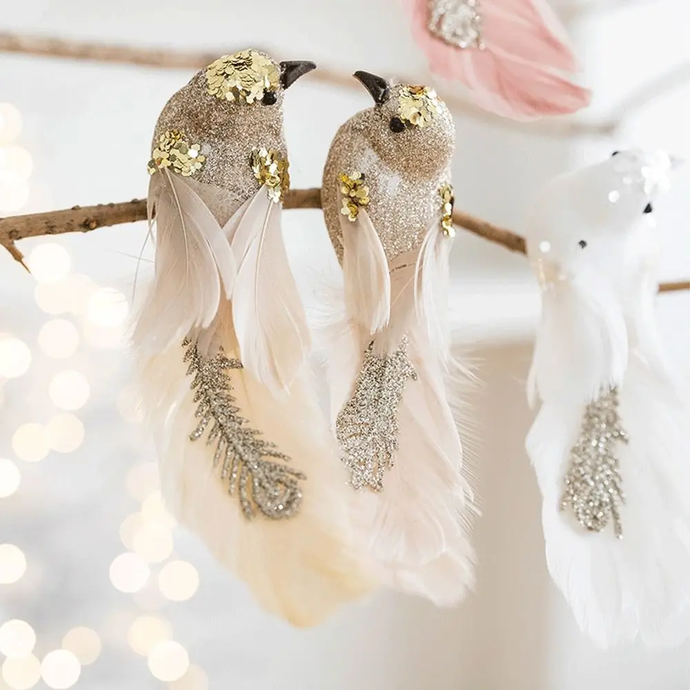 1 pair Glitter Christmas Birds Ornament Colorful Handmade Simulated Bird Pendant Realistic Exquisite Christmas Tree Decoration christmas decorations