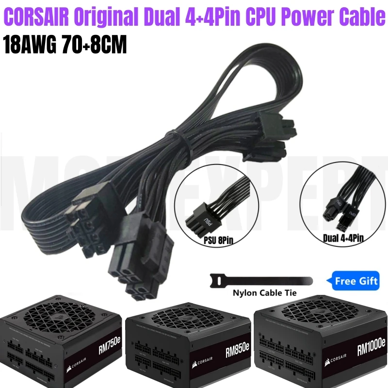 Originale Corsair Rm1200E Rm1000E Rm850E Rm750E Psu Da 8Pin A Doppio Cavo Di Alimentazione Cpu 4 + 4Pin 70 + 8Cm 18Awg Per Alimentazione Modulare Cors