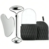 Ice Face Roller & Stainless Steel Gua Sha Tool Set, Facial Massager Ice Roller Skin Care Tool Beauty Set Lifting Contouring Tool