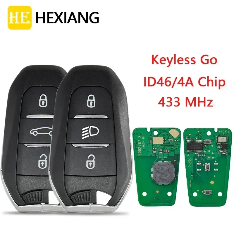

HE Xiang Remote Control Key For Peugeot 208 308 508 Citroen C4 C5 DS4 DS5 ID46/4A Chip 433 FSK Auto Smart Keyless Go Promixity