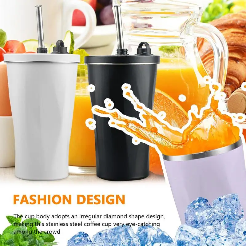 

Insulated Tumbler Double Wall Stainless Steel Vacuum Insulated Travel Mug 600ml With Splash-Proof Lid Metal Straw Coffee Tumbler