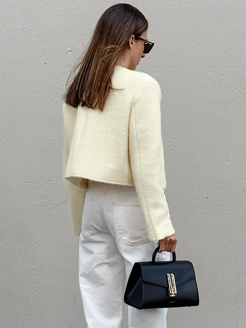 Casual Fashion Long Sleeve Cardigan Coat For Women Patchwork Elegant Slim Solid Cropped Top Streetwear Women's Outwear New