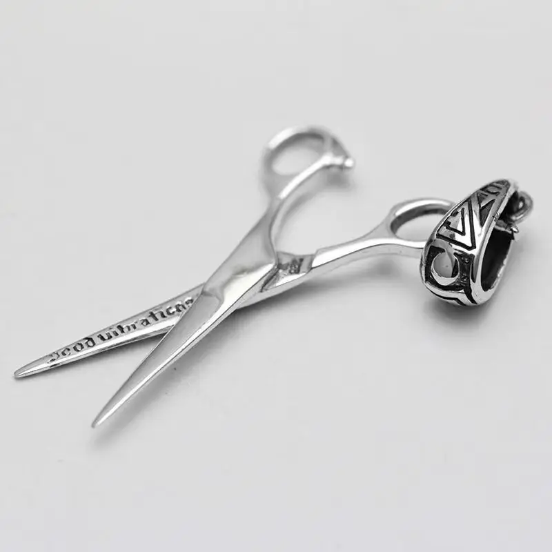 Creative Design Hair Stylist Scissors Pendant Retro Trend Totem Necklace Men and Women Cool Personality Trend Jewelry