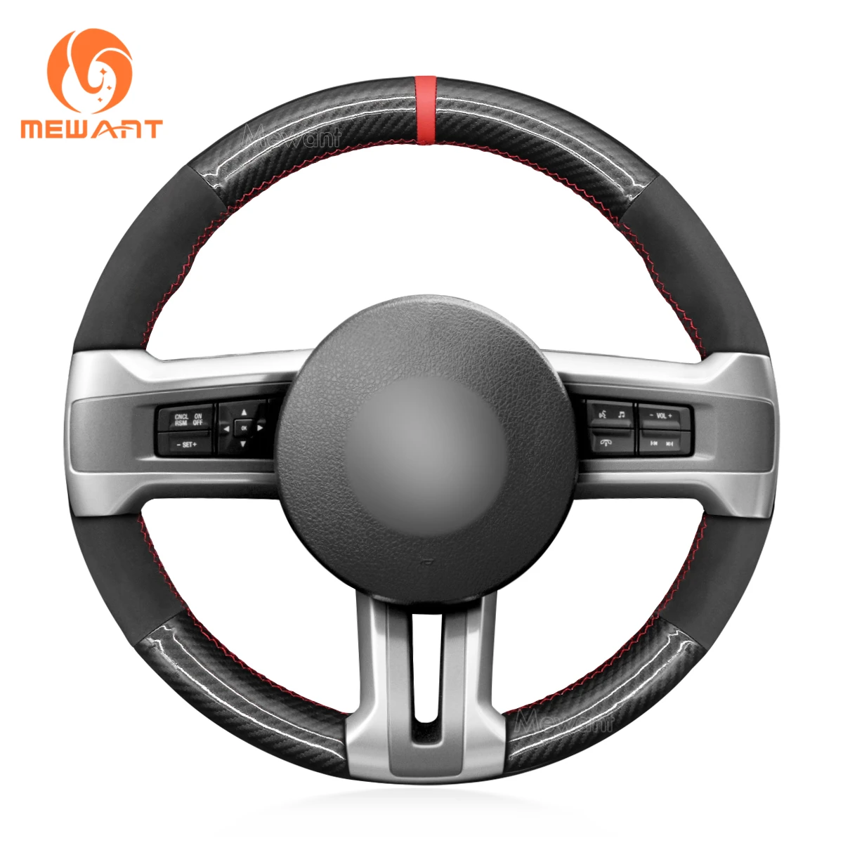 MEWANT Black Matte PU Carbon Fiber Suede Steering Wheel Cover Wrap for Ford Mustang 2009 2010 2011 2012 2013-2014