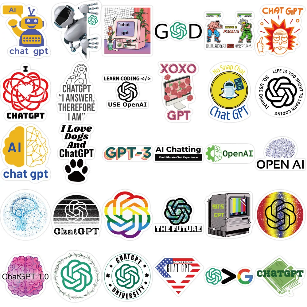 60pcs ChatGPT Stickers For Computer Suitcase Stationery Scrapbooking Material Scrapbook Program AI Sticker Pack Craft Supplies