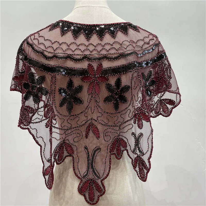 Womens 1920s Shawl Wraps Beaded Sequin Deco Wedding Evening Cape Bridal Shawl Capelet Shrug Bolero Flapper Cover Up