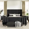 Queen Size Bed Frame, Velvet Upholstered Platform Beds with Vertical Channel Tufted Headboard & Footboard, Queen Size Bed Frame 3