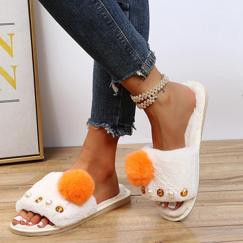 Зимние женские меховые тапочки для дома