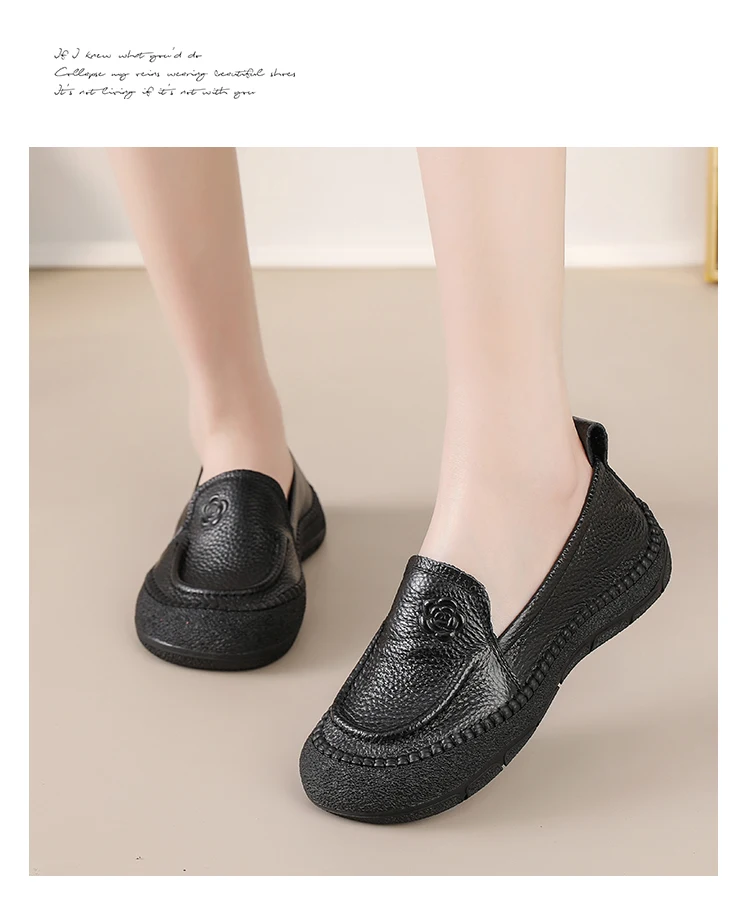 Neue authentische Leder-Slipper-Flats für Damen, alte perforierte, atmungsaktive Mokassins für Damen, exquisite geprägte Rosen-Loafer-Schuhe – Detail 9