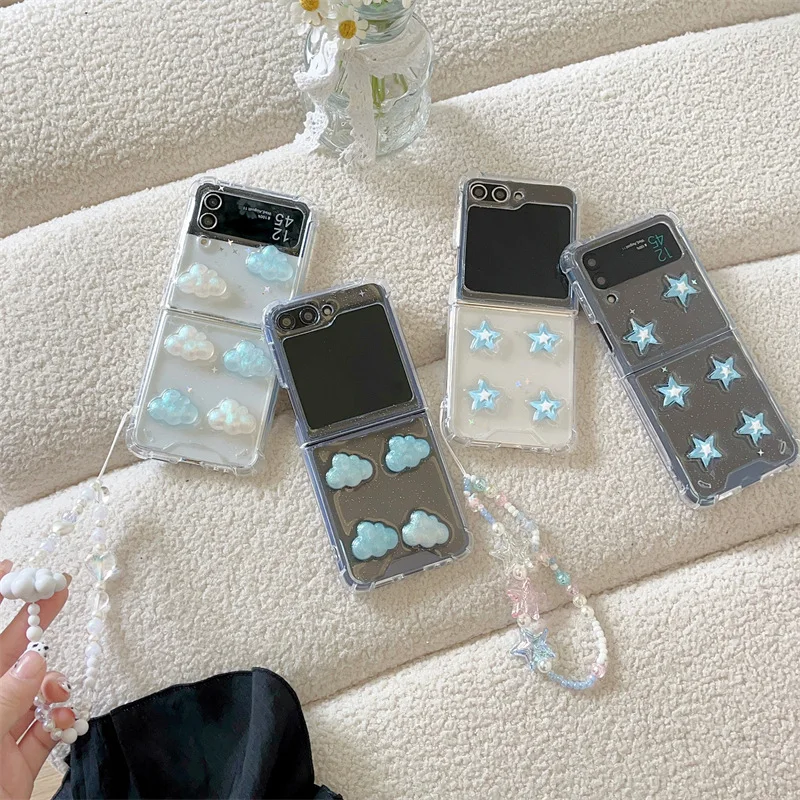 Custodia Per Telefono 3D Blue Star Cloud Per Samsung Galaxy Z Flip 3 Z Flip 4 Z Flip 5 Cover Posteriore Rigida Per Pc Per Custodia Zflip5
