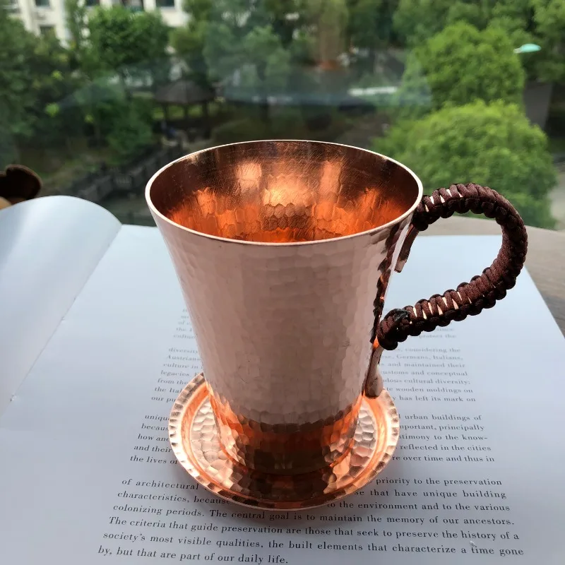 

Handmade pure copper water tea wine beer coffee cup with copper dishes Anti-scalding handle Moscow Mule Wine Cup Drinkware
