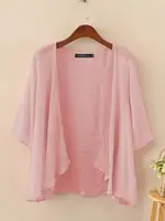 2024 ZANZEA Summer Women 3/4 Sleeve Solid Blouse Casual Holiday Beach Holiday Kimonos Open Front Shirt Blusas Fashion Cardigan - Image 2