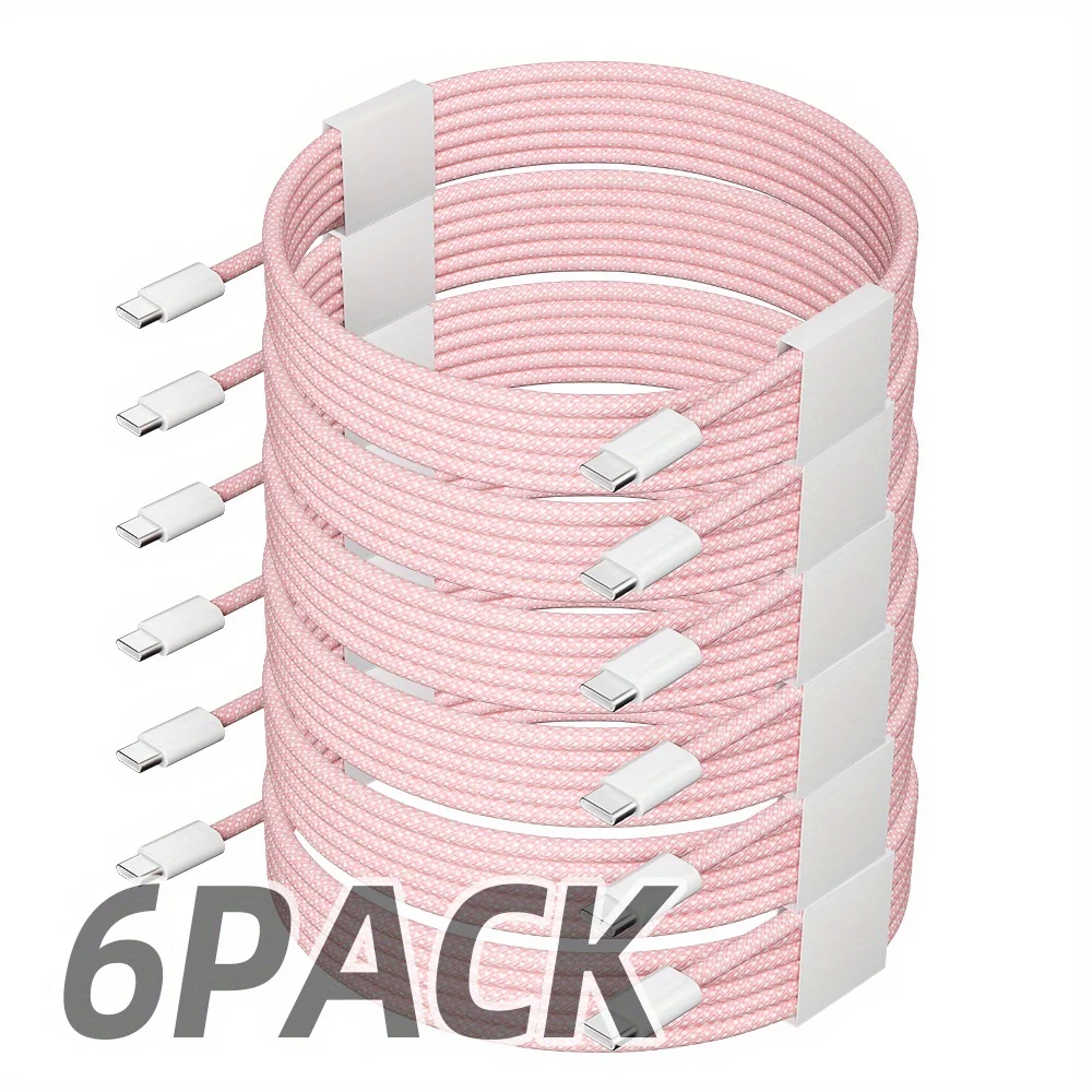 6개입 2M/6피트 60W USB C to USB C 직조 충전 케이블 아이폰 15 Pro Max PD 고속 충전 USB C 데이터 케이블