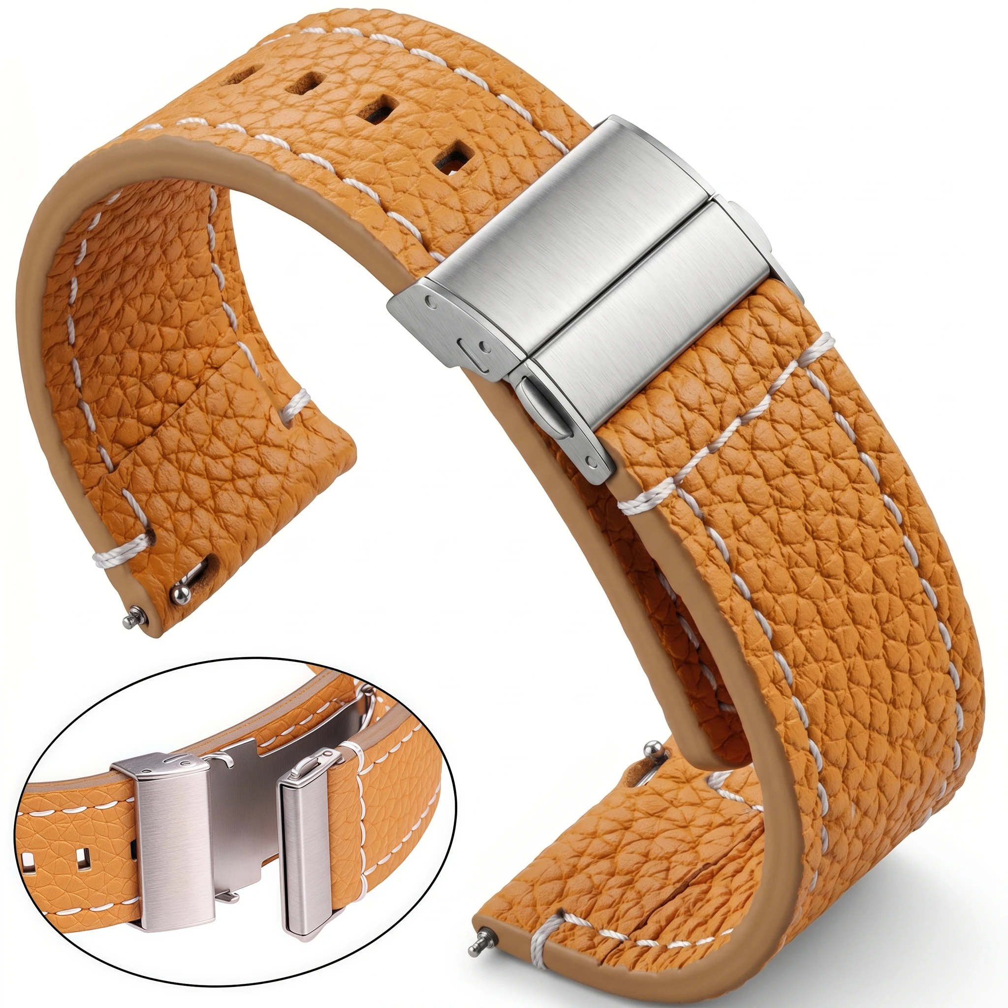 Premium Genuine Leather Watchband Strap - Black Brown Soft Cowhide Bracelet, 18mm to 24mm